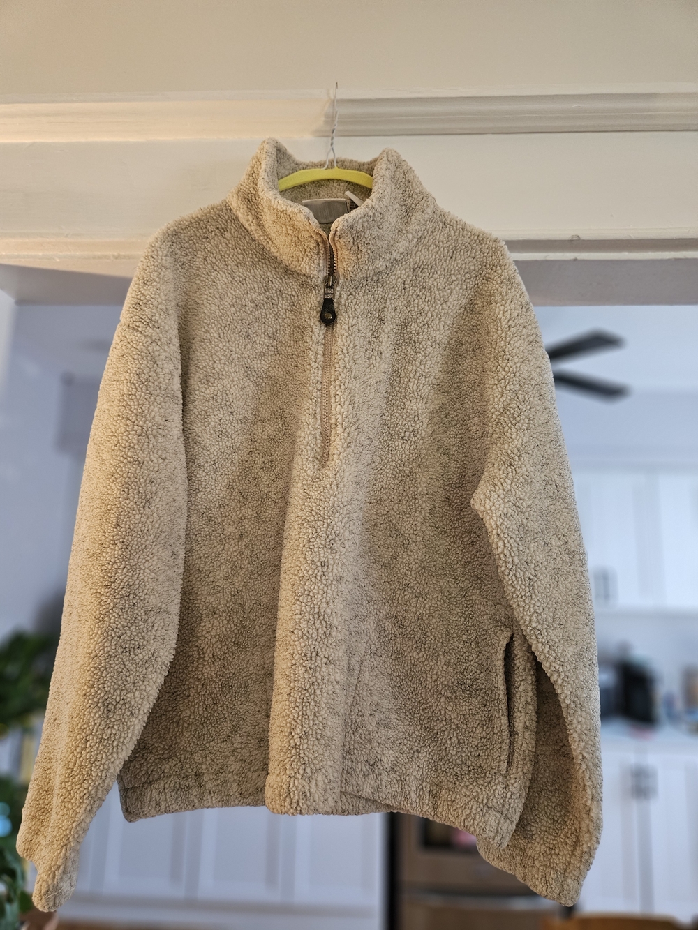 Women's Beige Sherpa Half-Zip Pullover Sweater